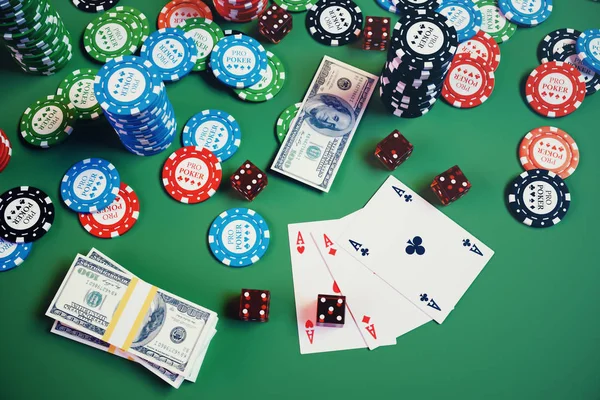 Illustration Casino Game Chips Playing Cards Poker Poker Chips Red — Stock Photo, Image