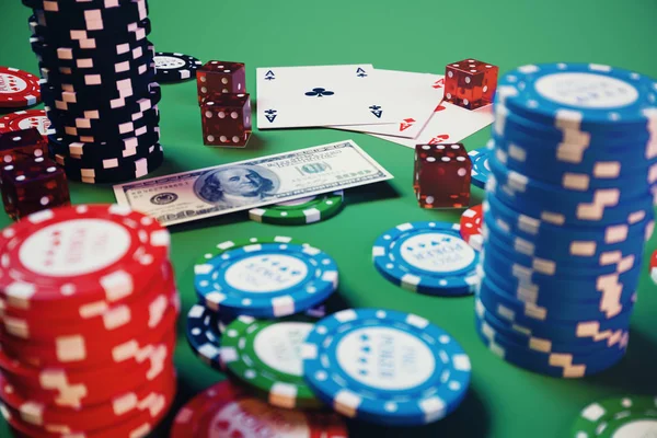 Ilustración Juego Casino Chips Jugando Cartas Para Póquer Fichas Póquer — Foto de Stock