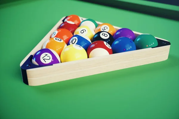 Ilustração Esporte Recreação Bolas Bilhar Com Mesa Bilhar Verde Conceito — Fotografia de Stock