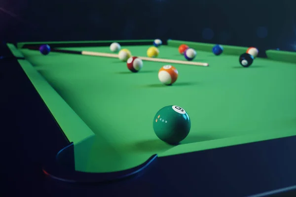 Illustration Recreation Sport Billiards Balls Cue Green Billiards Table Billiard — Stock Photo, Image