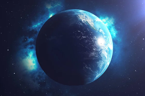 Rendering World Globe Englanniksi Earth Globe Backdrop Starsin Nebulan Kanssa — kuvapankkivalokuva