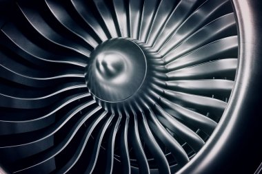 3D render jet motoru, yakından görmek jet alt kanatlar. Mavi renk tonu