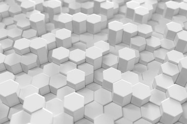 Beyaz geometrik altıgen arka plan. 3D render