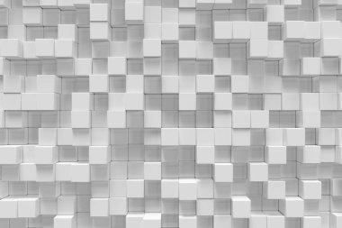 Beyaz geometrik küp, kübik, kutuları, form arka plan kareler. Soyut Beyaz bloklar. Tasarımınız için şablon arka plan. 3D render