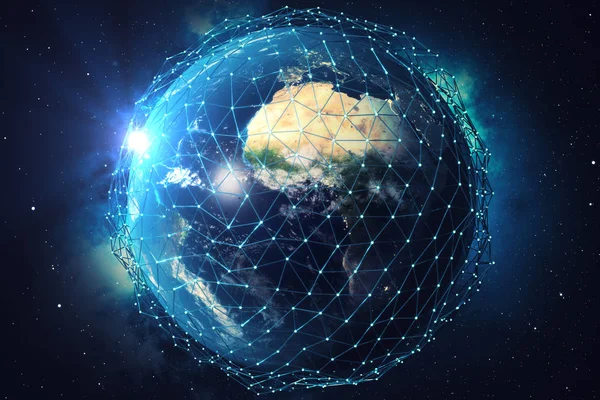 Representación Intercambio Datos Redes Sobre Planeta Tierra Espacio Líneas Conexión —  Fotos de Stock