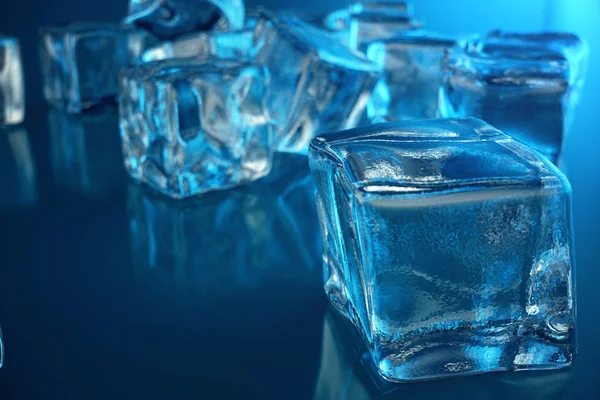 Cubo Hielo Renderizado Sobre Fondo Tinte Azul Cubo Agua Congelado — Foto de Stock