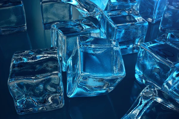 Kostka Ledu Vykreslování Pozadí Modrý Odstín Zmrazené Vody Kostka — Stock fotografie