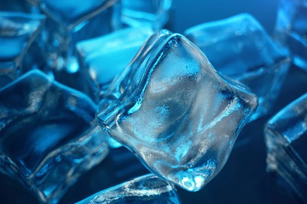 3D rendering ice cube on blue tint background, Frozen water cube