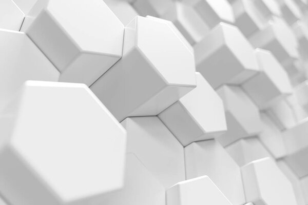 3D Rendering white geometric hexagonal abstract background