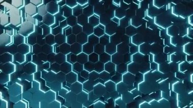 Soyut Kırmızı ışık ışınları ile fütüristik yüzey altıgen deseninin. 3D 4 k animasyon oluşturma