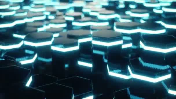 Rojo abstracto de patrón de hexágono superficial futurista con rayos de luz. Representación 3D animación 4k — Vídeos de Stock