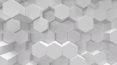 Beyaz geometrik altıgen arka plan, 3d render 4 k animasyon