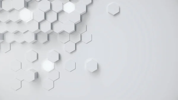 Witte geometrische hexagonale abstracte achtergrond. Oppervlakte polygon patroon met gloeiende zeshoeken, zeshoekige honingraat. Abstracte witte zelflichtende zeshoeken. Futuristische abstracte achtergrond 3d Illustratie — Stockfoto
