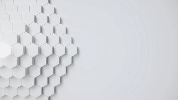 Sfondo geometrico bianco esagonale astratto. Modello di poligono superficiale con esagoni incandescenti, nido d'ape esagonale. Esagoni bianchi astratti auto-luminosi. Futuristico sfondo astratto Illustrazione 3D — Foto Stock