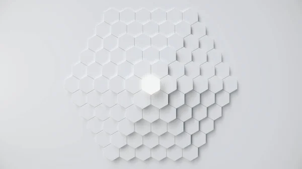 White geometric hexagonal abstract background. Surface polygon pattern with glowing hexagons, hexagonal honeycomb. Abstract white self-luminous hexagons. Futuristic abstract background 3D Illustration — Stock Photo, Image