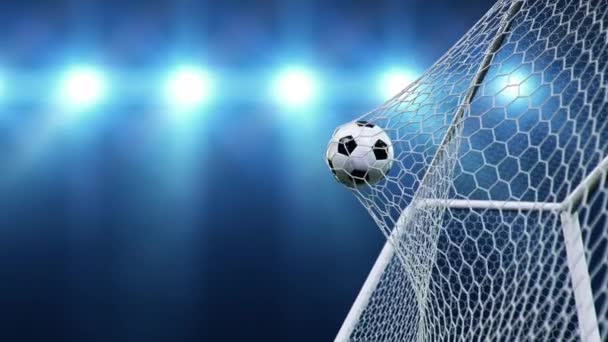 Gökyüzü Arka Planında Gol Ağındaki Futbol Topu Futbol Topu Kaleye — Stok video