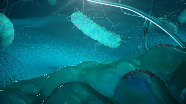Viruses causing infectious diseases, decreased immunity. Concept of viral disease. Virus abstract background. Cell infect organism. Abstract pathogenic bacteria, rabies virus, 3d illustration