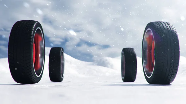 Winter Tires Background Snowstorm Snowfall Slippery Winter Road Winter Tires — Stock Photo, Image