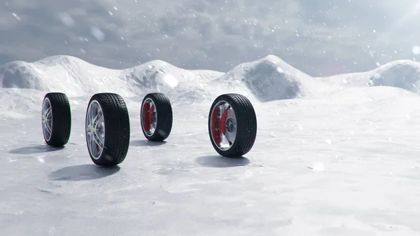 Winter Tires Background Snowstorm Snowfall Slippery Winter Road Winter Tires — Stock Photo, Image