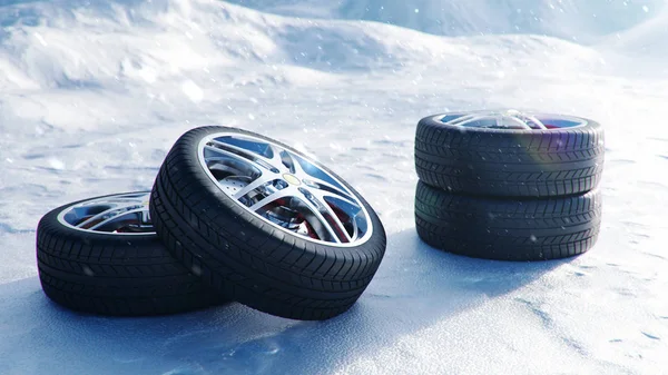 Winter Tires Background Snowstorm Snowfall Slippery Winter Road Winter Tires — Stock Photo, Image