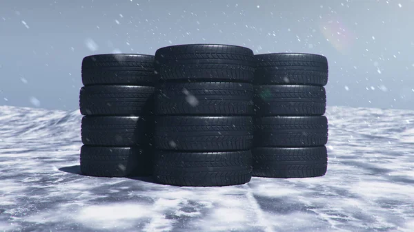 Winter Tires Background Snowstorm Snowfall Slippery Winter Road Winter Tires — Stock Photo, Image