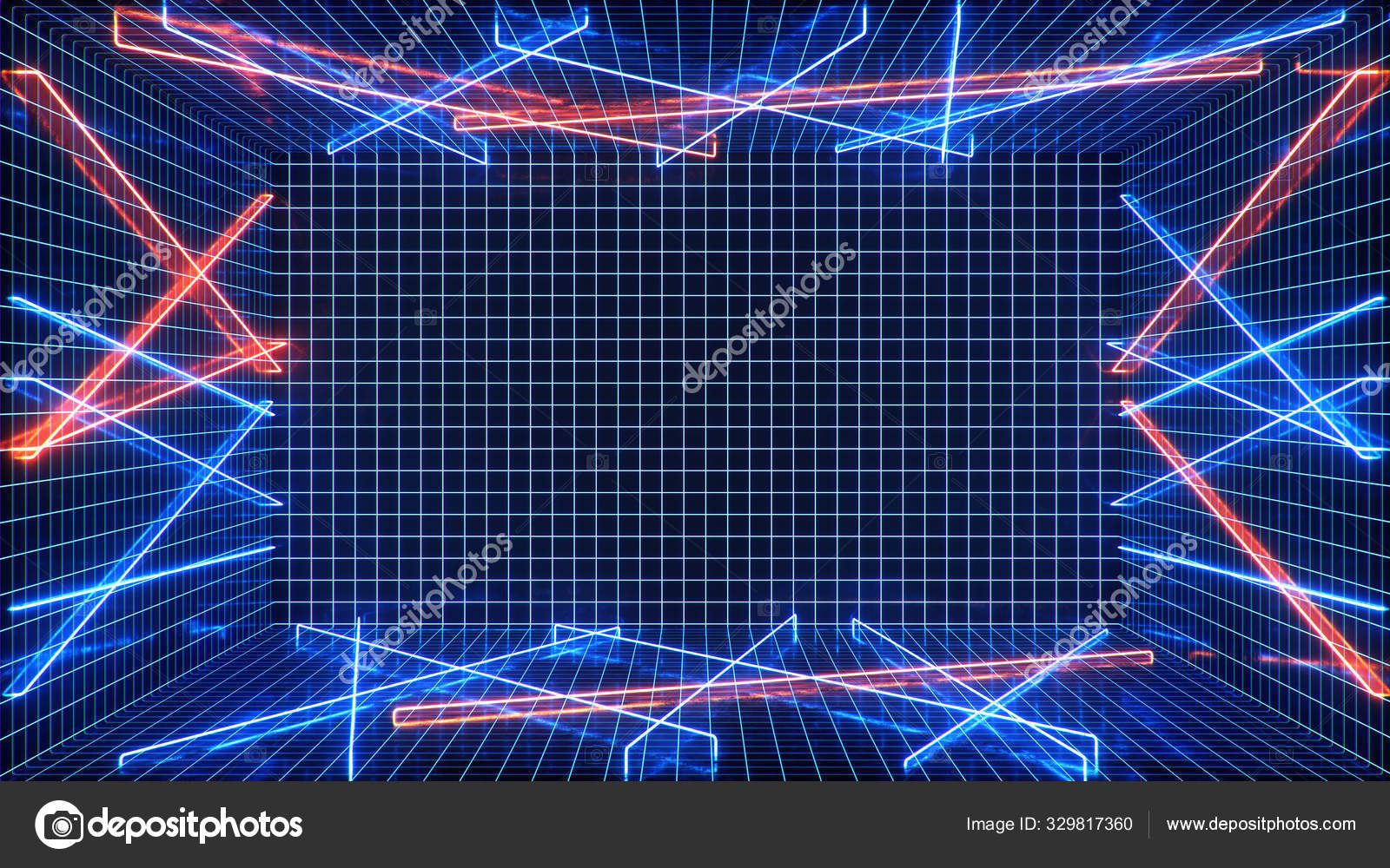 Abstract Blue And Red Interior With Neon Light Fluorescent Lamp Futuristic Architecture Background 3d Illustration Of Neon Lamps That Illuminate Interior Space Mock Up For Your Design Project Stock Photo C Rost9