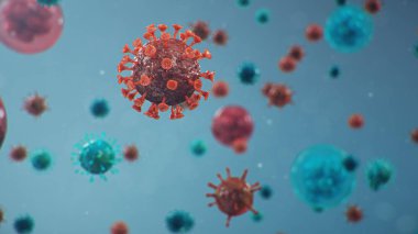 Çin gribi salgını - Coronavirus ya da 2019-nCoV adı verilen salgın tüm dünyaya yayıldı. Salgın hastalık tehlikesi, insanlık salgını. İnsan hücreleri, virüs hücreleri enfekte eder, 3 boyutlu resimleme