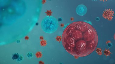 Coronavirus ya da Covid-19 olarak adlandırılan Çin patojeni bir grip türüdür. Koronavirüs salgını, insan hücreleri, virüs hücreleri enfekte eder. Salgın, atipik zatürree, 3 boyutlu illüstrasyon kavramı