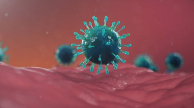 Coronavirüs salgını. Patojen solunum yolunu etkiliyor. COVID-19 enfeksiyonu. Salgın, viral enfeksiyon kavramı. Coronavirus bir insanın içinde. Viral enfeksiyon. 3B illüstrasyon