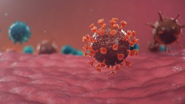 Coronavirus ya da Covid-19 olarak adlandırılan Çin patojeni bir grip türüdür. Koronavirüs salgını ölüme neden olur. Ciğerleri etkileyen bir salgın hastalık konsepti. atipik zatürree. 3B illüstrasyon