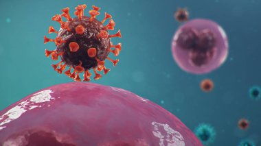 Çin gribi salgını - Coronavirus ya da 2019-nCoV adı verilen salgın tüm dünyaya yayıldı. Salgın hastalık tehlikesi, insanlık salgını. İnsan hücreleri, virüs hücreleri enfekte eder. 3d illüstrasyon