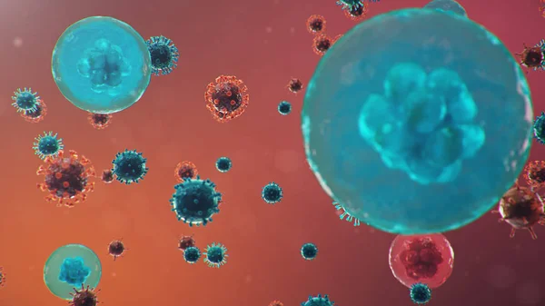 Illustration Coronavirus Koncept Mikroskop Mänskliga Celler Infekterar Viruset Celler Epidemi — Stockfoto
