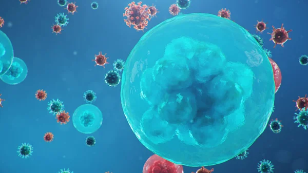 현미경 아래의 일러스트 코로나 바이러스 세포는 바이러스가 세포를 시킵니다 유행성 — 스톡 사진