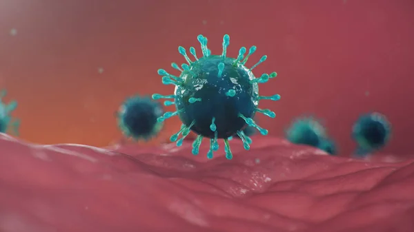 Coronavirus outbreak. Pathogen affecting the respiratory tract. COVID-19 infection. Concept of a pandemic, viral infection. Coronavirus inside a human. Viral infection. 3D illustration