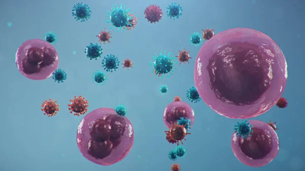 Ilustrasi Konsep Coronavirus Bawah Mikroskop Sel Manusia Virus Menginfeksi Sel — Stok Foto
