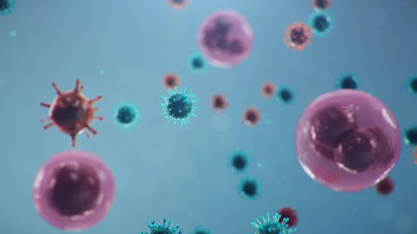 コロナウイルスの発生 呼吸器系に影響を与える病原体 Covid 19感染症 パンデミック ウイルス感染の概念 人間の中のコロナウイルス ヒト細胞ウイルスは細胞に感染する 3Dイラスト — ストック写真