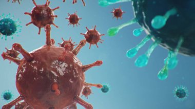 Mikroskop altında 3 boyutlu illüstrasyon Coronavirus kavramı. Virüsün insan vücuduna yayılması. Salgın, salgın solunum yolunu etkiliyor. Ölümcül viral enfeksiyon.