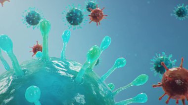 Outbreak of coronavirus, flu virus and 2019-nCov. Concept of a pandemic, epidemic for human cells. COVID-19 under the microscope, pathogen affecting the respiratory system. 3d illustration clipart