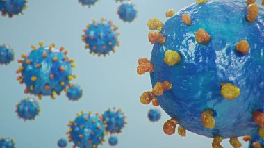 Mikroskop altında 3 boyutlu illüstrasyon Coronavirus kavramı. Virüsün insan vücuduna yayılması. Salgın, salgın solunum yolunu etkiliyor. Ölümcül viral enfeksiyon.