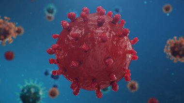 Mikroskop altında 3 boyutlu illüstrasyon Coronavirus kavramı. Virüsün insan vücuduna yayılması. Salgın, salgın solunum yolunu etkiliyor. Ölümcül viral enfeksiyon.