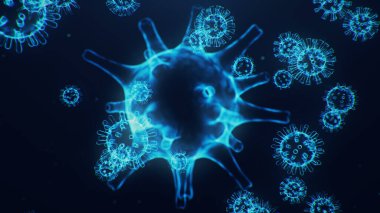 Coronavirüs salgını. Patojen solunum yolunu etkiliyor. COVID-19 enfeksiyonu. Salgın, viral enfeksiyon kavramı. Coronavirus bir insanın içinde. İnsan hücreleri, virüs hücreleri enfekte eder, 3 boyutlu illüstrasyon