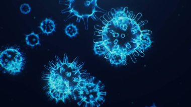 Mikroskop altında 3 boyutlu illüstrasyon Coronavirus kavramı. İnsan hücreleri, virüs hücreleri enfekte eder. Salgın, salgın solunum yolunu etkiliyor. Ölümcül viral enfeksiyon.