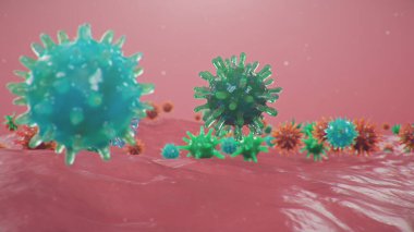 Coronavirüs salgını. Patojen solunum yolunu etkiliyor. COVID-19 enfeksiyonu. Salgın, viral enfeksiyon kavramı. Coronavirus bir insanın içinde. Viral enfeksiyon. 3B illüstrasyon
