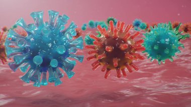 Mikroskop altında 3 boyutlu illüstrasyon Coronavirus kavramı. Virüsün insan vücuduna yayılması. Salgın, salgın solunum yolunu etkiliyor. Ölümcül viral enfeksiyon.