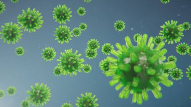 Mikroskop altında 3 boyutlu illüstrasyon Coronavirus kavramı. Virüsün insan vücuduna yayılması. Salgın, salgın solunum yolunu etkiliyor. Ölümcül viral enfeksiyon.