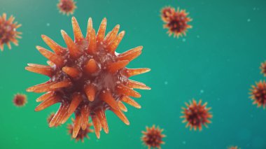 Mikroskop altında 3 boyutlu illüstrasyon Coronavirus kavramı. Virüsün insan vücuduna yayılması. Salgın, salgın solunum yolunu etkiliyor. Ölümcül viral enfeksiyon