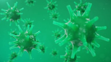 Mikroskop altında 3 boyutlu illüstrasyon Coronavirus kavramı. Virüsün insan vücuduna yayılması. Salgın, salgın solunum yolunu etkiliyor. Ölümcül viral enfeksiyon.