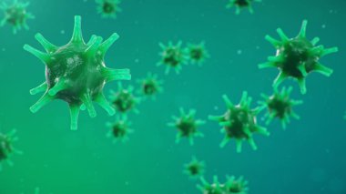 Mikroskop altında 3 boyutlu illüstrasyon Coronavirus kavramı. Virüsün insan vücuduna yayılması. Salgın, salgın solunum yolunu etkiliyor. Ölümcül viral enfeksiyon.