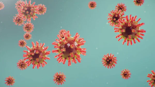 현미경 아래의 일러스트 코로나 바이러스 바이러스가 퍼지는 유행성 전염병 흡기관에 — 스톡 사진