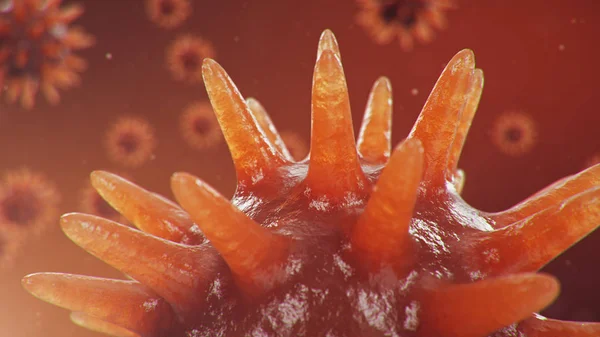 Ilustracja Koncepcja Coronavirus Pod Mikroskopem Rozprzestrzenianie Się Wirusa Człowieku Epidemia — Zdjęcie stockowe